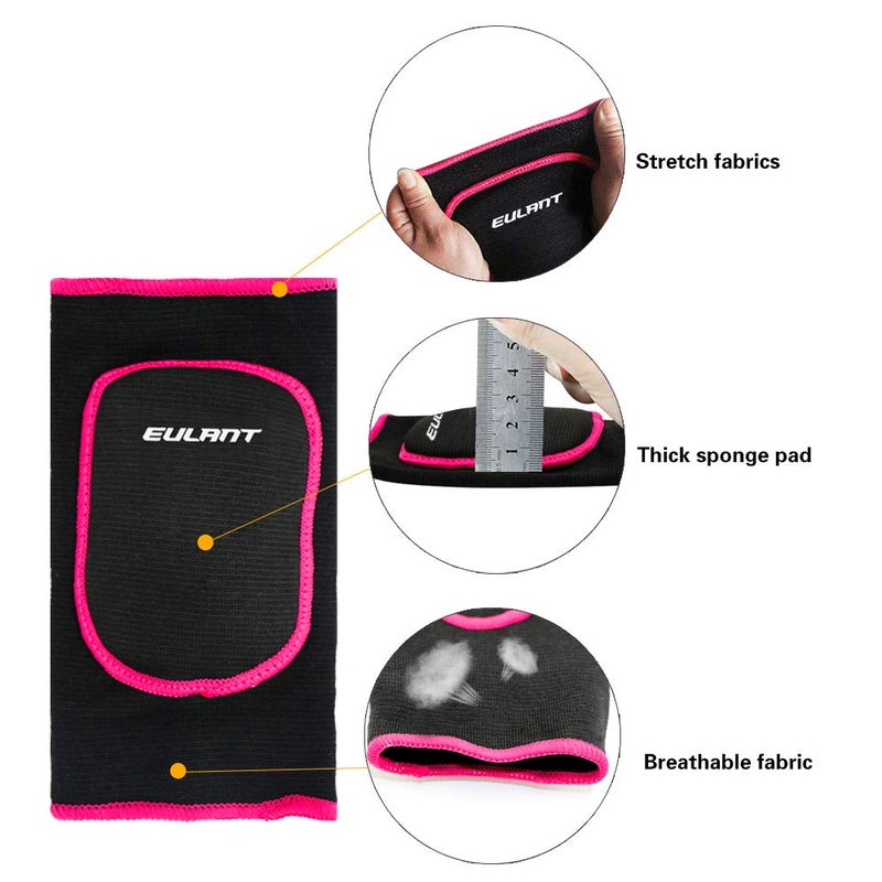 EULANT Sborter Knee Pads for Kids Junior Youth, for Biking,Volleyball,Basketball,Football,Skating,Dancing, 1 Pair,M Black/Rose - Image 4